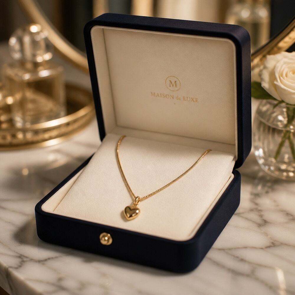 The Amour Necklace โ High-Shine Gold Puffy Heart Pendant